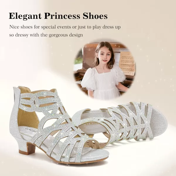 Girls Sandals High Heels Dress Shoes Open Toe Pump Sandals Glitter Party Wedding Shoes for Kids ToddlerG Glitter Silver