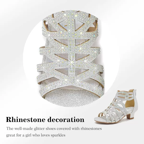 Girls Sandals High Heels Dress Shoes Open Toe Pump Sandals Glitter Party Wedding Shoes for Kids ToddlerG Glitter Silver