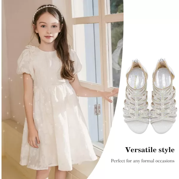 Girls Sandals High Heels Dress Shoes Open Toe Pump Sandals Glitter Party Wedding Shoes for Kids ToddlerG Glitter White