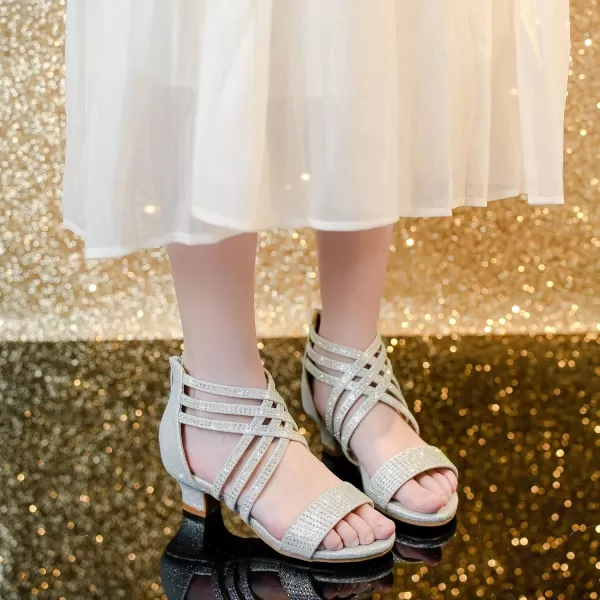 Girls Sandals High Heels Dress Shoes Open Toe Pump Sandals Glitter Party Wedding Shoes for Kids ToddlerR Glitter Silver