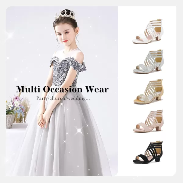 Girls Sandals High Heels Dress Shoes Open Toe Pump Sandals Glitter Party Wedding Shoes for Kids ToddlerR Glitter Silver