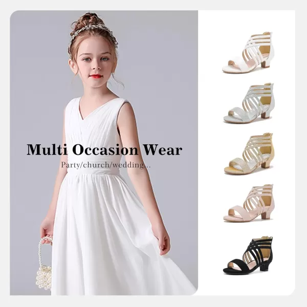 Girls Sandals High Heels Dress Shoes Open Toe Pump Sandals Glitter Party Wedding Shoes for Kids ToddlerR Pu White