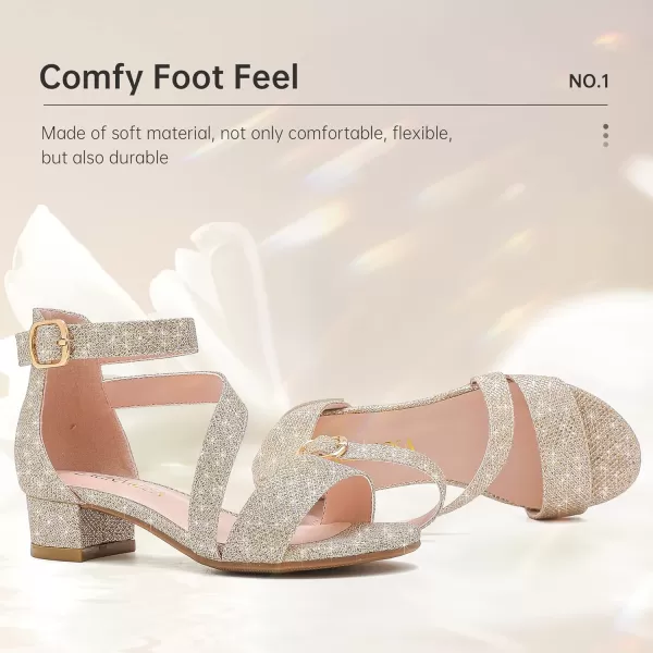 Girls Sandals Kids Heels Open Toe Ankle Strap Dress Shoes Flower Wedding Party for Toddler Little Big KidBlissful Glitter Gold