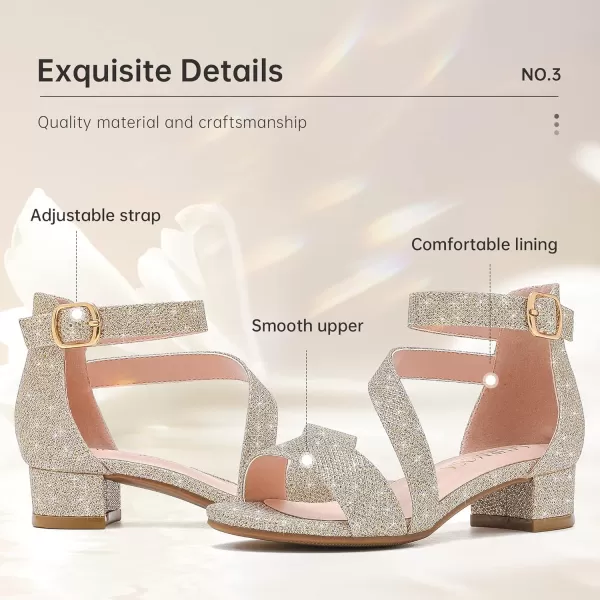Girls Sandals Kids Heels Open Toe Ankle Strap Dress Shoes Flower Wedding Party for Toddler Little Big KidBlissful Glitter Gold