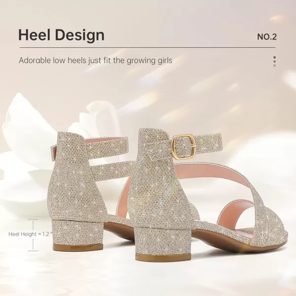 Girls Sandals Kids Heels Open Toe Ankle Strap Dress Shoes Flower Wedding Party for Toddler Little Big KidBlissful Glitter Gold