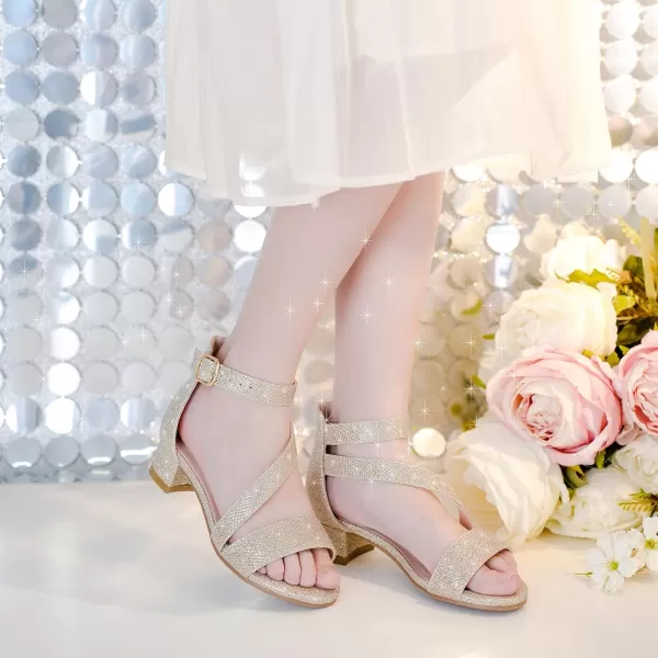 Girls Sandals Kids Heels Open Toe Ankle Strap Dress Shoes Flower Wedding Party for Toddler Little Big KidBlissful Glitter Gold