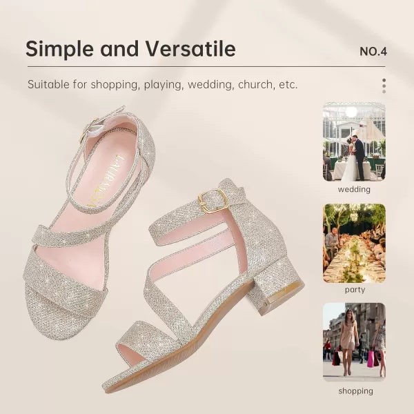 Girls Sandals Kids Heels Open Toe Ankle Strap Dress Shoes Flower Wedding Party for Toddler Little Big KidBlissful Glitter Gold