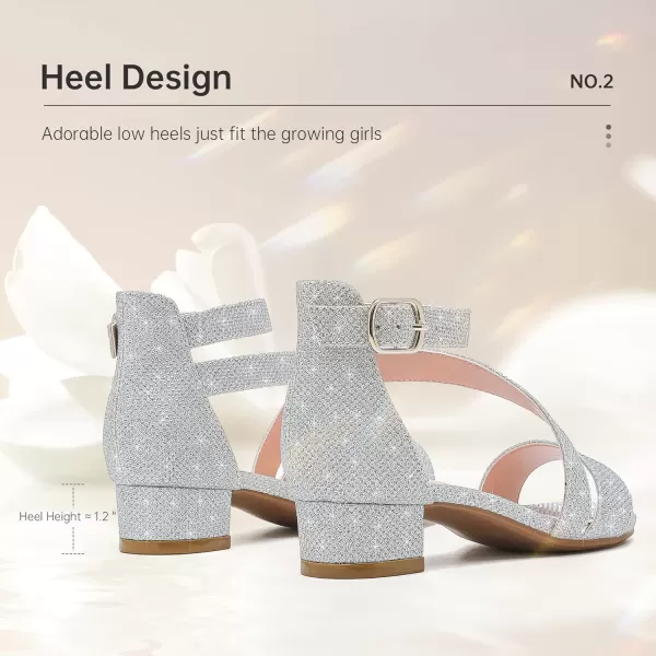 Girls Sandals Kids Heels Open Toe Ankle Strap Dress Shoes Flower Wedding Party for Toddler Little Big KidBlissful Glitter Silver