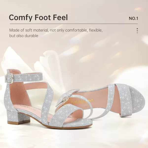 Girls Sandals Kids Heels Open Toe Ankle Strap Dress Shoes Flower Wedding Party for Toddler Little Big KidBlissful Glitter Silver