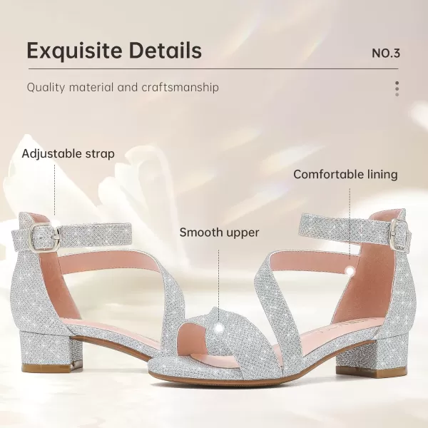 Girls Sandals Kids Heels Open Toe Ankle Strap Dress Shoes Flower Wedding Party for Toddler Little Big KidBlissful Glitter Silver