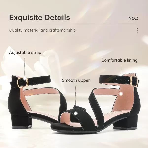 Girls Sandals Kids Heels Open Toe Ankle Strap Dress Shoes Flower Wedding Party for Toddler Little Big KidBlissful Nubuck Black