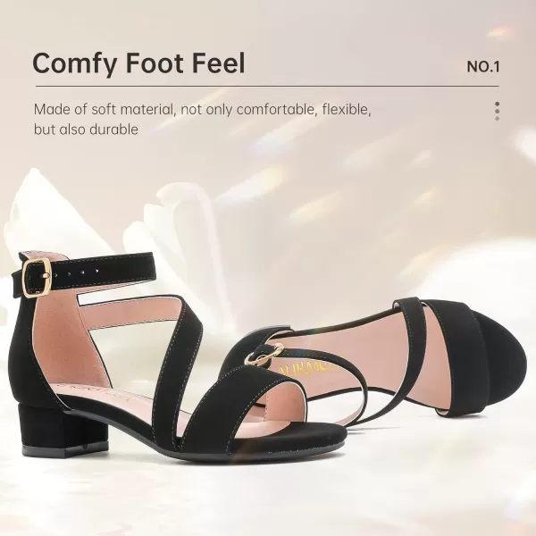 Girls Sandals Kids Heels Open Toe Ankle Strap Dress Shoes Flower Wedding Party for Toddler Little Big KidBlissful Nubuck Black