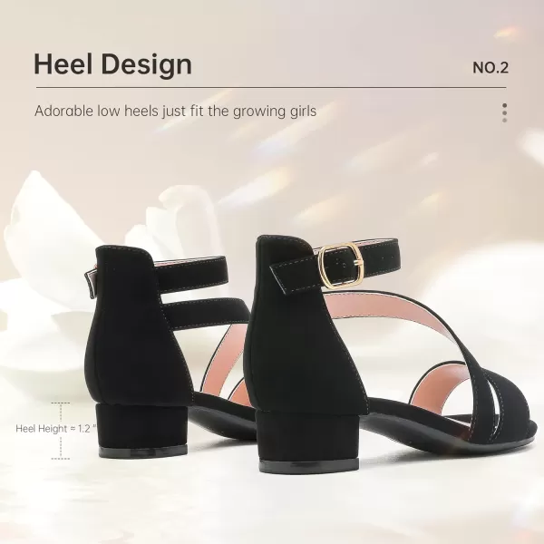 Girls Sandals Kids Heels Open Toe Ankle Strap Dress Shoes Flower Wedding Party for Toddler Little Big KidBlissful Nubuck Black