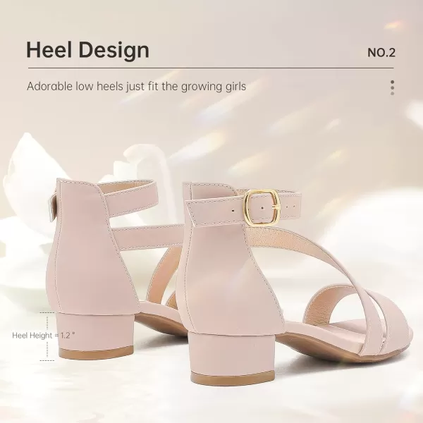 Girls Sandals Kids Heels Open Toe Ankle Strap Dress Shoes Flower Wedding Party for Toddler Little Big KidBlissful Nubuck Nude