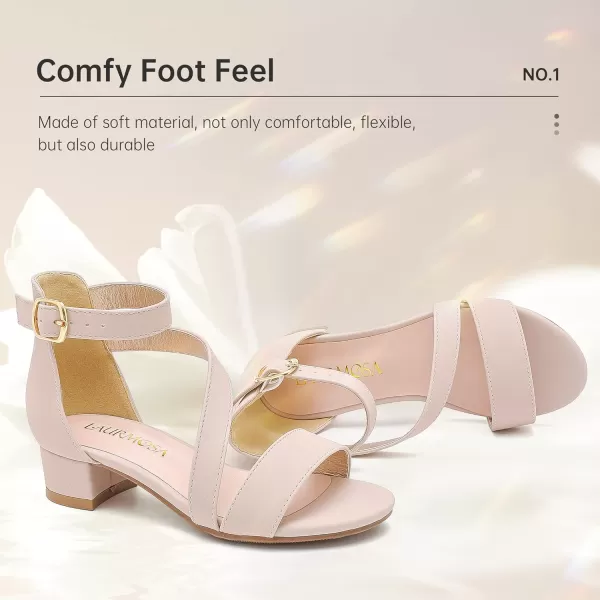 Girls Sandals Kids Heels Open Toe Ankle Strap Dress Shoes Flower Wedding Party for Toddler Little Big KidBlissful Nubuck Nude