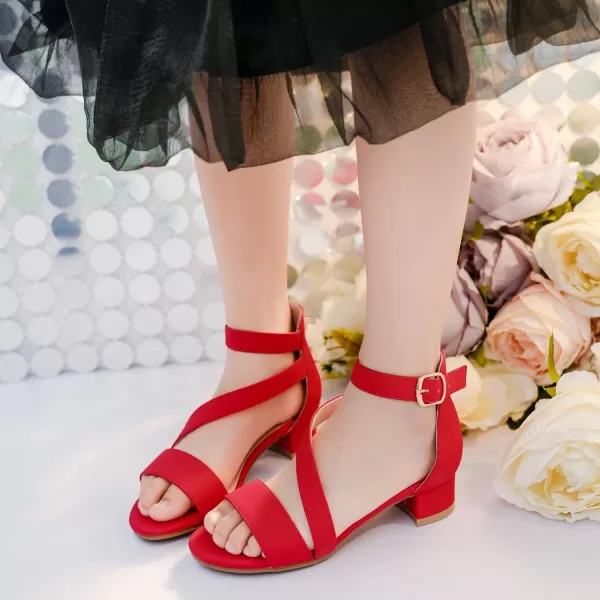 Girls Sandals Kids Heels Open Toe Ankle Strap Dress Shoes Flower Wedding Party for Toddler Little Big KidBlissful Nubuck Red