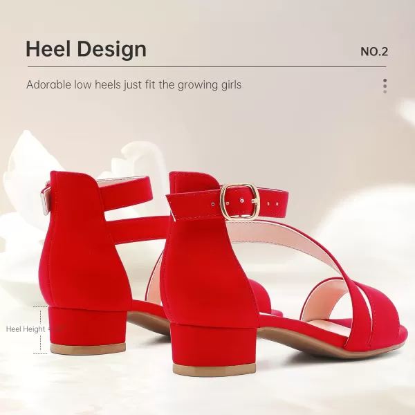 Girls Sandals Kids Heels Open Toe Ankle Strap Dress Shoes Flower Wedding Party for Toddler Little Big KidBlissful Nubuck Red