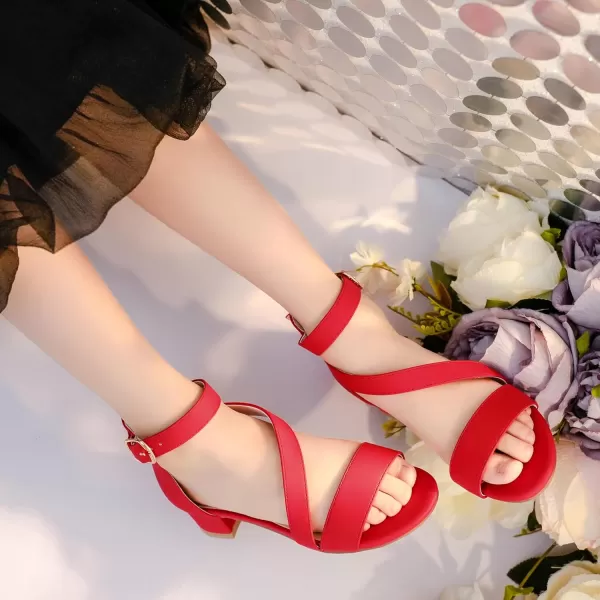 Girls Sandals Kids Heels Open Toe Ankle Strap Dress Shoes Flower Wedding Party for Toddler Little Big KidBlissful Nubuck Red