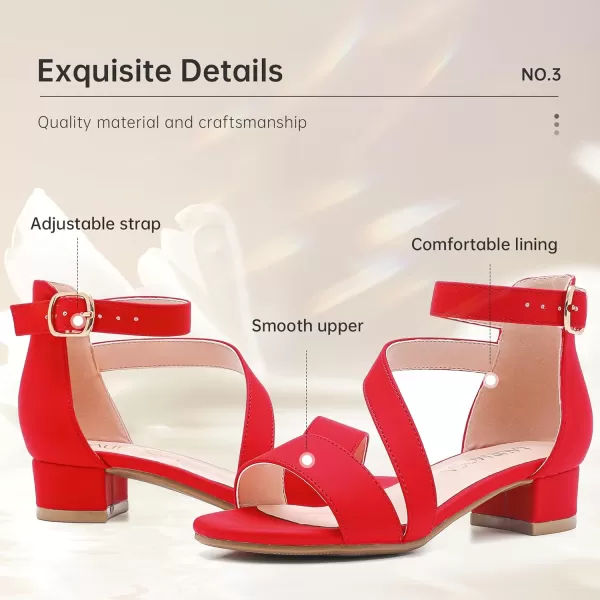 Girls Sandals Kids Heels Open Toe Ankle Strap Dress Shoes Flower Wedding Party for Toddler Little Big KidBlissful Nubuck Red