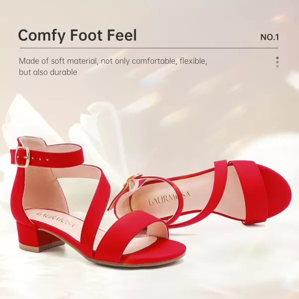 Girls Sandals Kids Heels Open Toe Ankle Strap Dress Shoes Flower Wedding Party for Toddler Little Big KidBlissful Nubuck Red