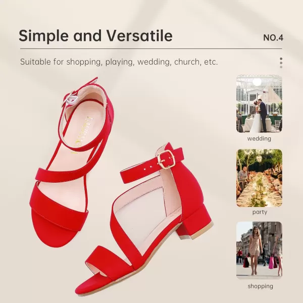 Girls Sandals Kids Heels Open Toe Ankle Strap Dress Shoes Flower Wedding Party for Toddler Little Big KidBlissful Nubuck Red