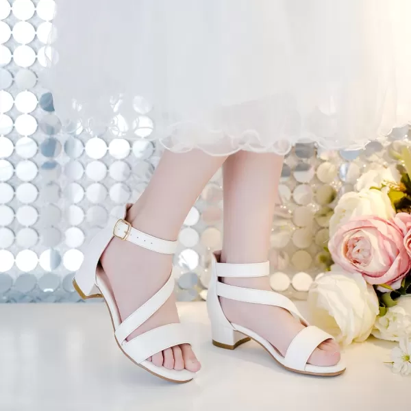 Girls Sandals Kids Heels Open Toe Ankle Strap Dress Shoes Flower Wedding Party for Toddler Little Big KidBlissful Pu White