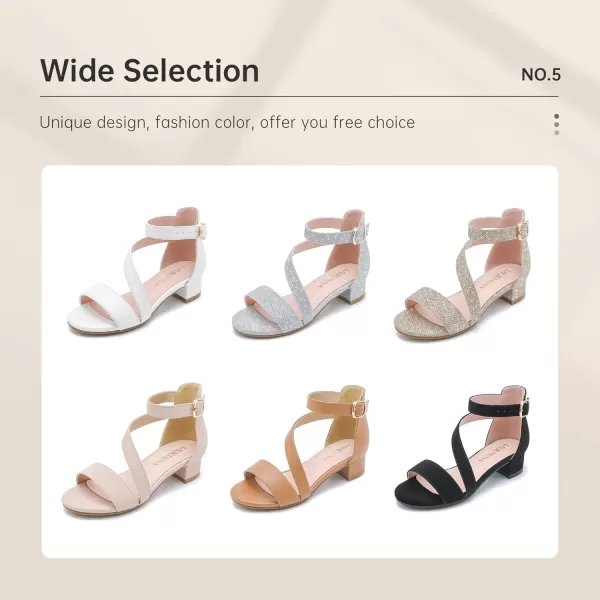 Girls Sandals Kids Heels Open Toe Ankle Strap Dress Shoes Flower Wedding Party for Toddler Little Big KidBlissful Pu White