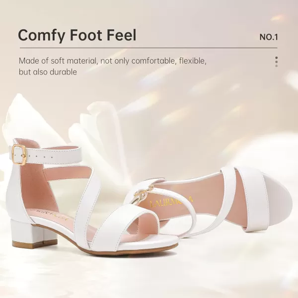 Girls Sandals Kids Heels Open Toe Ankle Strap Dress Shoes Flower Wedding Party for Toddler Little Big KidBlissful Pu White