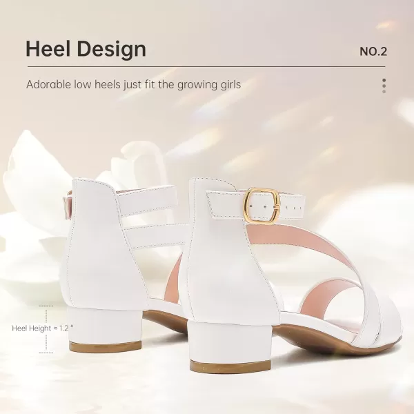 Girls Sandals Kids Heels Open Toe Ankle Strap Dress Shoes Flower Wedding Party for Toddler Little Big KidBlissful Pu White