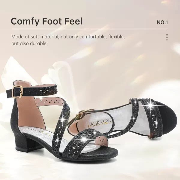 Girls Sandals Kids Heels Open Toe Ankle Strap Dress Shoes Flower Wedding Party for Toddler Little Big KidBlissful Rhinestone Black