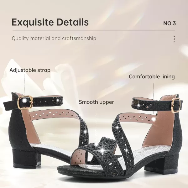 Girls Sandals Kids Heels Open Toe Ankle Strap Dress Shoes Flower Wedding Party for Toddler Little Big KidBlissful Rhinestone Black