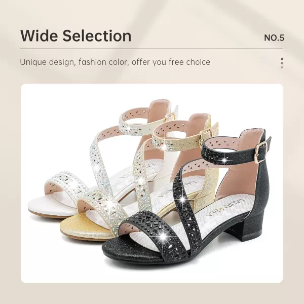Girls Sandals Kids Heels Open Toe Ankle Strap Dress Shoes Flower Wedding Party for Toddler Little Big KidBlissful Rhinestone Gold
