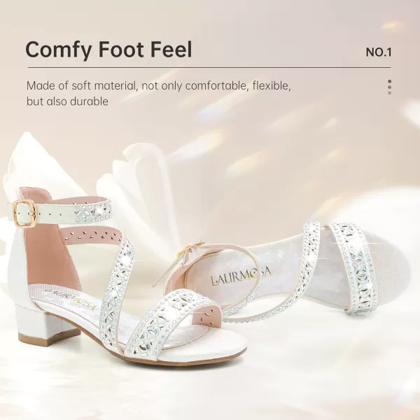 Girls Sandals Kids Heels Open Toe Ankle Strap Dress Shoes Flower Wedding Party for Toddler Little Big KidBlissful Rhinestone White