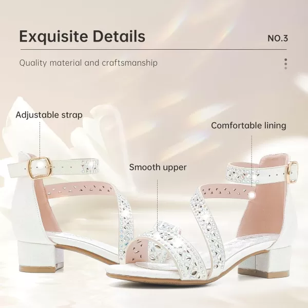 Girls Sandals Kids Heels Open Toe Ankle Strap Dress Shoes Flower Wedding Party for Toddler Little Big KidBlissful Rhinestone White