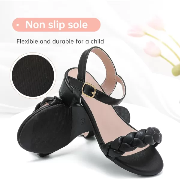 Girls Sandals Kids Heels Open Toe Ankle Strap Dress Shoes Flower Wedding Party for Toddler Little Big KidBraided Black