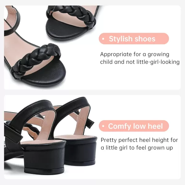 Girls Sandals Kids Heels Open Toe Ankle Strap Dress Shoes Flower Wedding Party for Toddler Little Big KidBraided Black