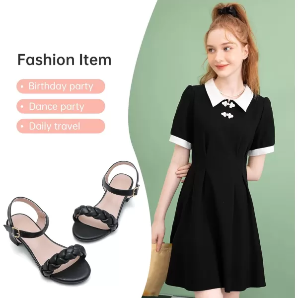 Girls Sandals Kids Heels Open Toe Ankle Strap Dress Shoes Flower Wedding Party for Toddler Little Big KidBraided Black