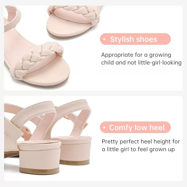 Girls Sandals Kids Heels Open Toe Ankle Strap Dress Shoes Flower Wedding Party for Toddler Little Big KidBraided Nude