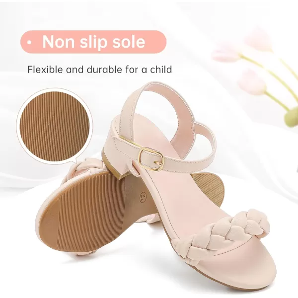 Girls Sandals Kids Heels Open Toe Ankle Strap Dress Shoes Flower Wedding Party for Toddler Little Big KidBraided Nude