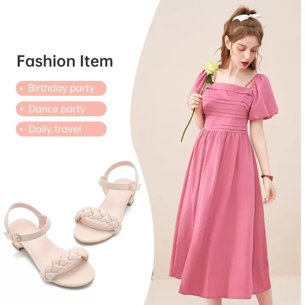 Girls Sandals Kids Heels Open Toe Ankle Strap Dress Shoes Flower Wedding Party for Toddler Little Big KidBraided Nude