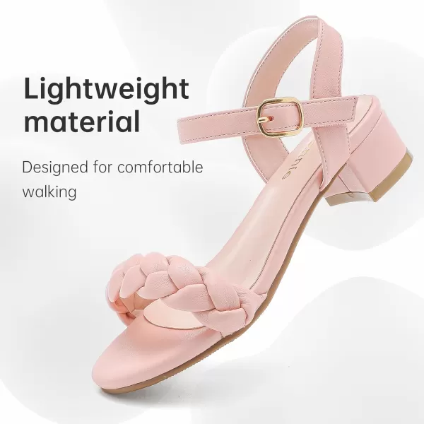 Girls Sandals Kids Heels Open Toe Ankle Strap Dress Shoes Flower Wedding Party for Toddler Little Big KidBraided Pink