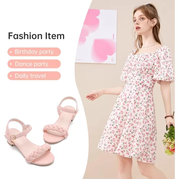 Girls Sandals Kids Heels Open Toe Ankle Strap Dress Shoes Flower Wedding Party for Toddler Little Big KidBraided Pink