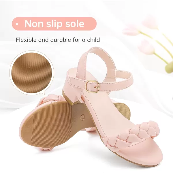 Girls Sandals Kids Heels Open Toe Ankle Strap Dress Shoes Flower Wedding Party for Toddler Little Big KidBraided Pink