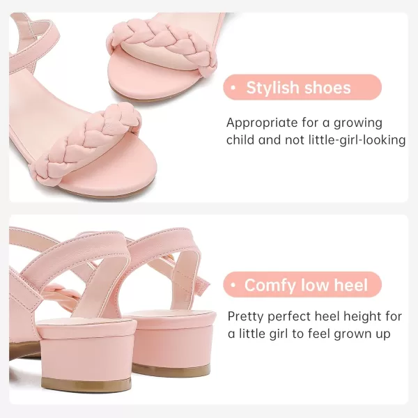 Girls Sandals Kids Heels Open Toe Ankle Strap Dress Shoes Flower Wedding Party for Toddler Little Big KidBraided Pink