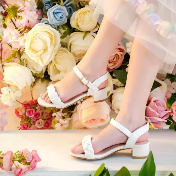 Girls Sandals Kids Heels Open Toe Ankle Strap Dress Shoes Flower Wedding Party for Toddler Little Big KidBraided White