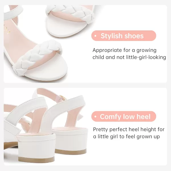 Girls Sandals Kids Heels Open Toe Ankle Strap Dress Shoes Flower Wedding Party for Toddler Little Big KidBraided White