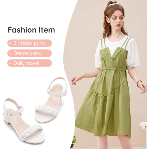 Girls Sandals Kids Heels Open Toe Ankle Strap Dress Shoes Flower Wedding Party for Toddler Little Big KidBraided White