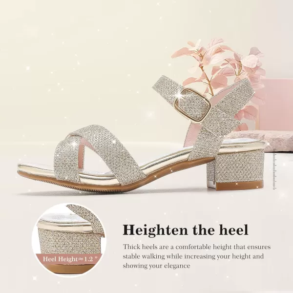 Girls Sandals Kids Heels Open Toe Ankle Strap Dress Shoes Flower Wedding Party for Toddler Little Big KidCross Glitter Gold