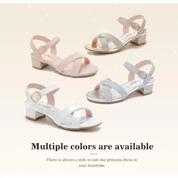 Girls Sandals Kids Heels Open Toe Ankle Strap Dress Shoes Flower Wedding Party for Toddler Little Big KidCross Glitter Silver