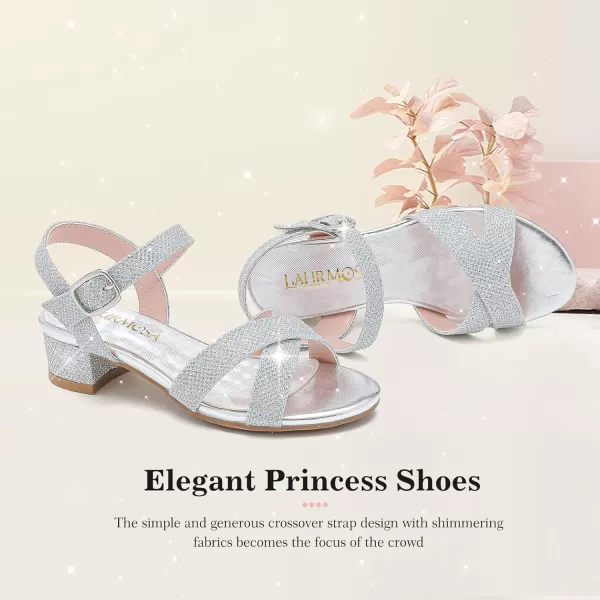 Girls Sandals Kids Heels Open Toe Ankle Strap Dress Shoes Flower Wedding Party for Toddler Little Big KidCross Glitter Silver